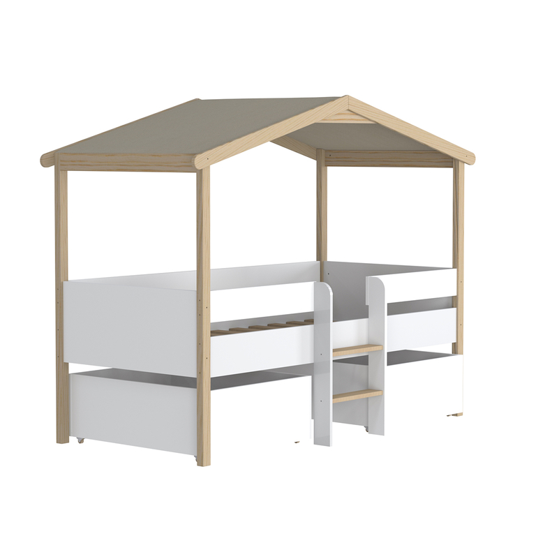 Lit cabane mi-hauteur 90x200 sommier inclus Tyler Bois - Lits cabanes/Lit  cabane mi-hauteur - petits-meubles