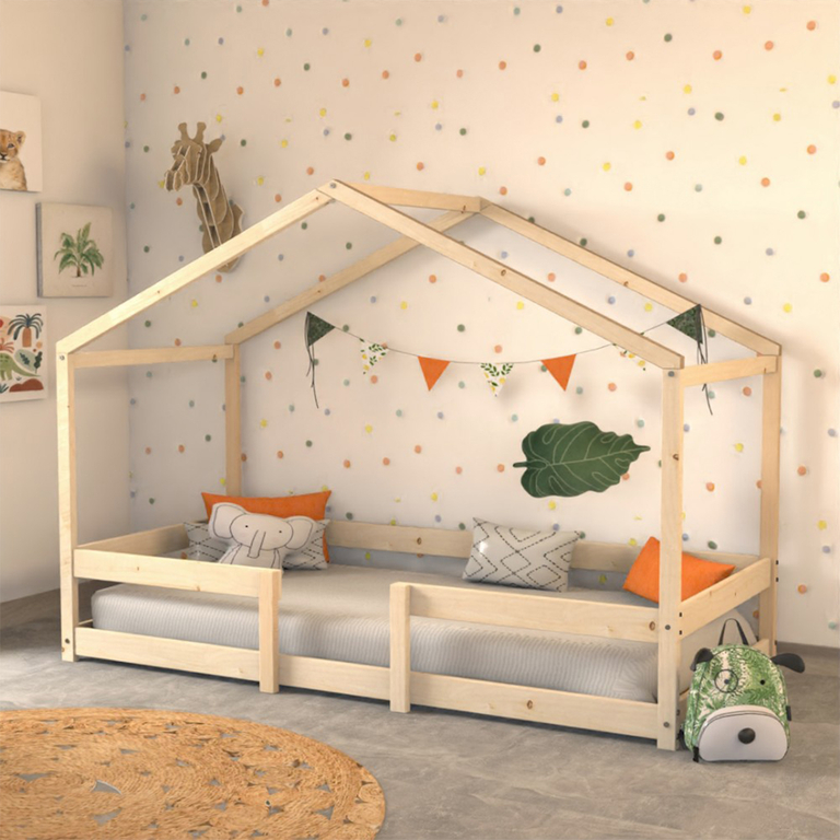 Lit cabane 90x190 sommier inclus Célia - Bois