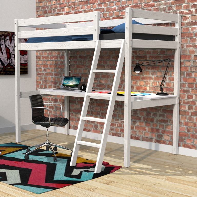 Lit mezzanine 90x190 - bureau - sommier inclus Kylian - Blanc