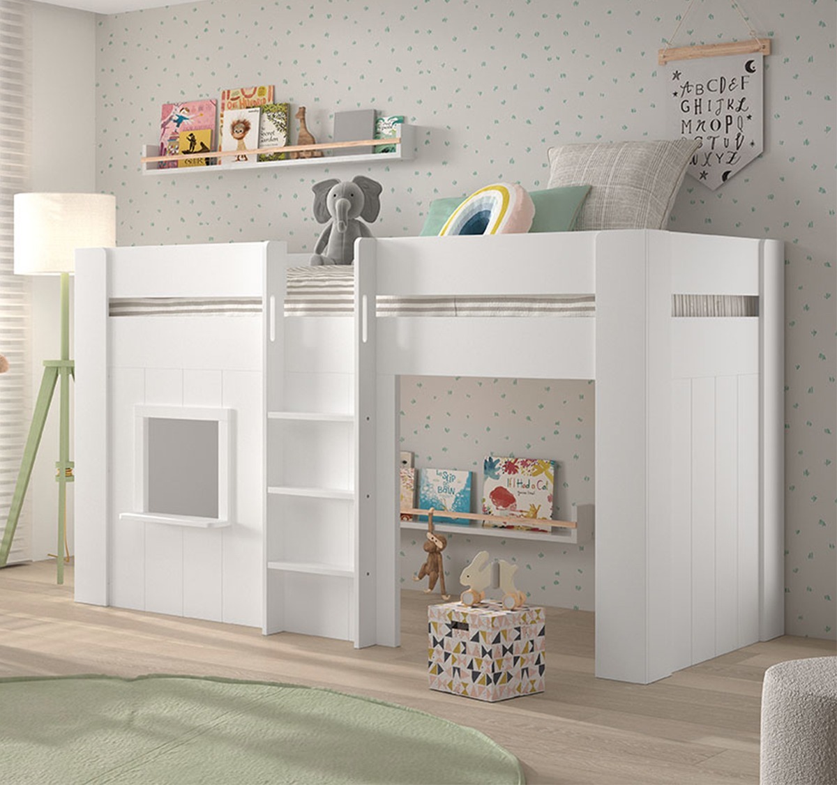 Lit mi-hauteur 90x200 sommier inclus Vipack Reno - Blanc