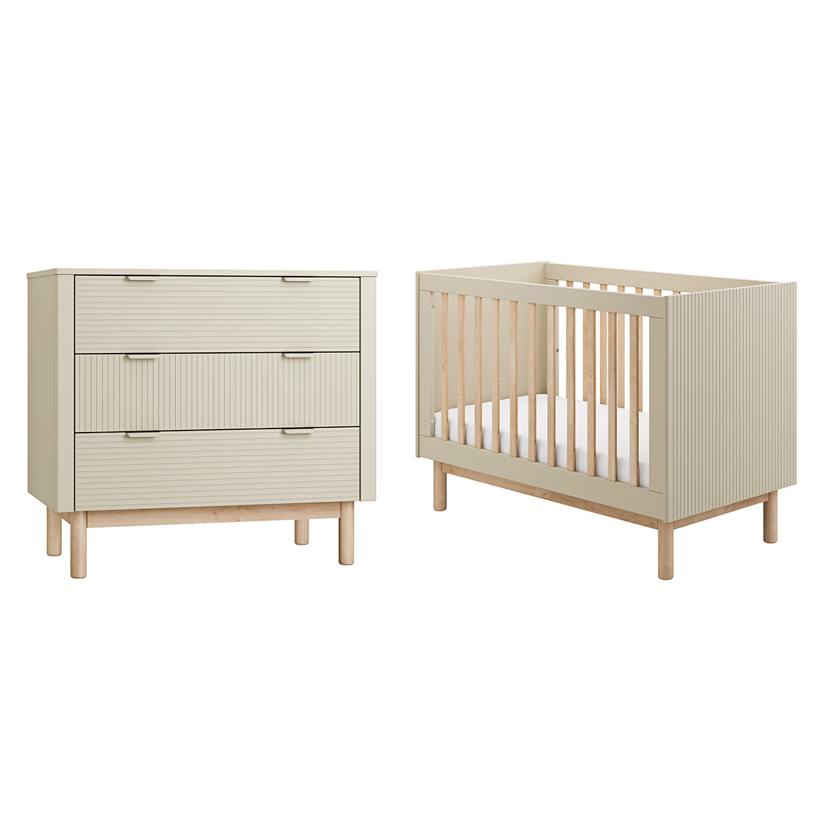 Lit évolutif 60x120 et commode 3 tiroirs Pinio Miloo - Champagne