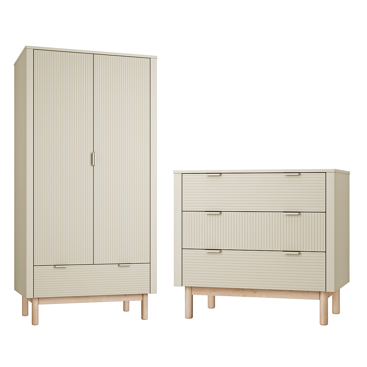 Commode 3 tiroirs et armoire 2 portes Pinio Miloo - Champagne