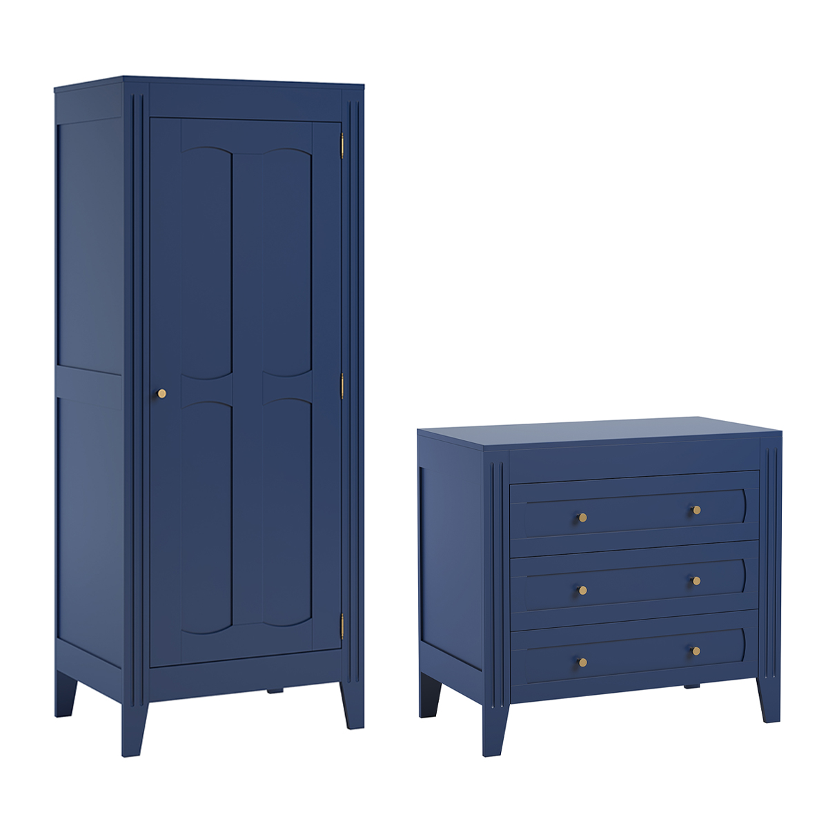 Commode 3 tiroirs et armoire 1 porte Vox Milenne - Bleu