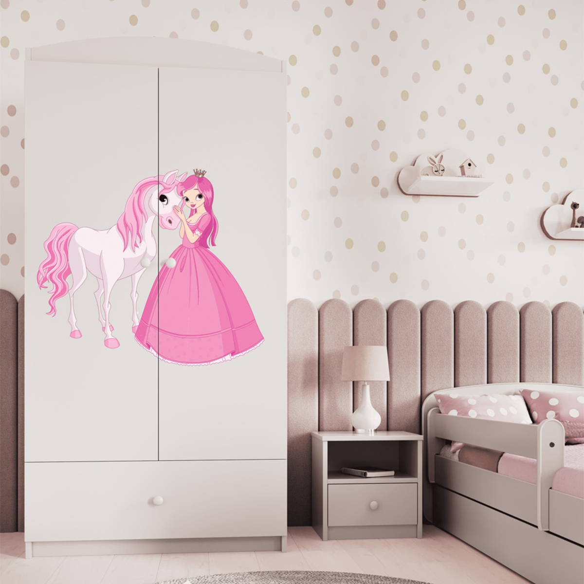 Armoire 2 portes 1 tiroir Kocot Kids Babydream La princesse et le cheval - Blanc