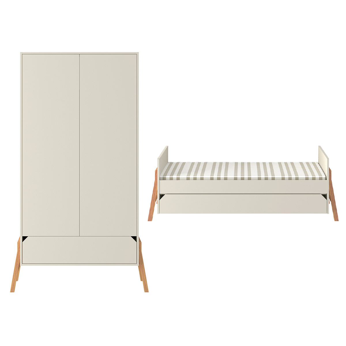 Lit évolutif 70x140 et armoire 2 portes Bellamy Lotta - Cachemire