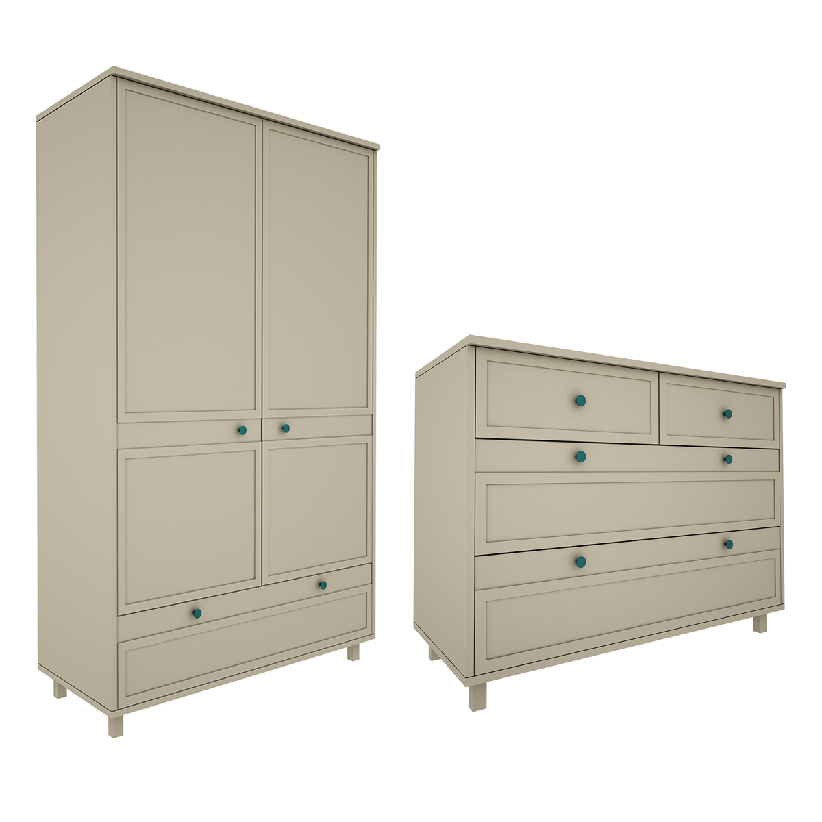 Commode 4 tiroirs et armoire 2 portes Wood Luck Gabriel - Vert Eucalyptus