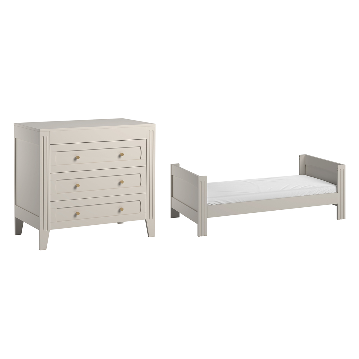 Lit évolutif 70x140 et commode 3 tiroirs Vox Milenne - Cachemire