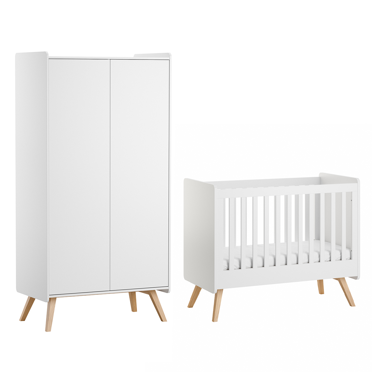 Lit bébé 60x120 et armoire 2 portes Vox Vintage - Blanc et Bois