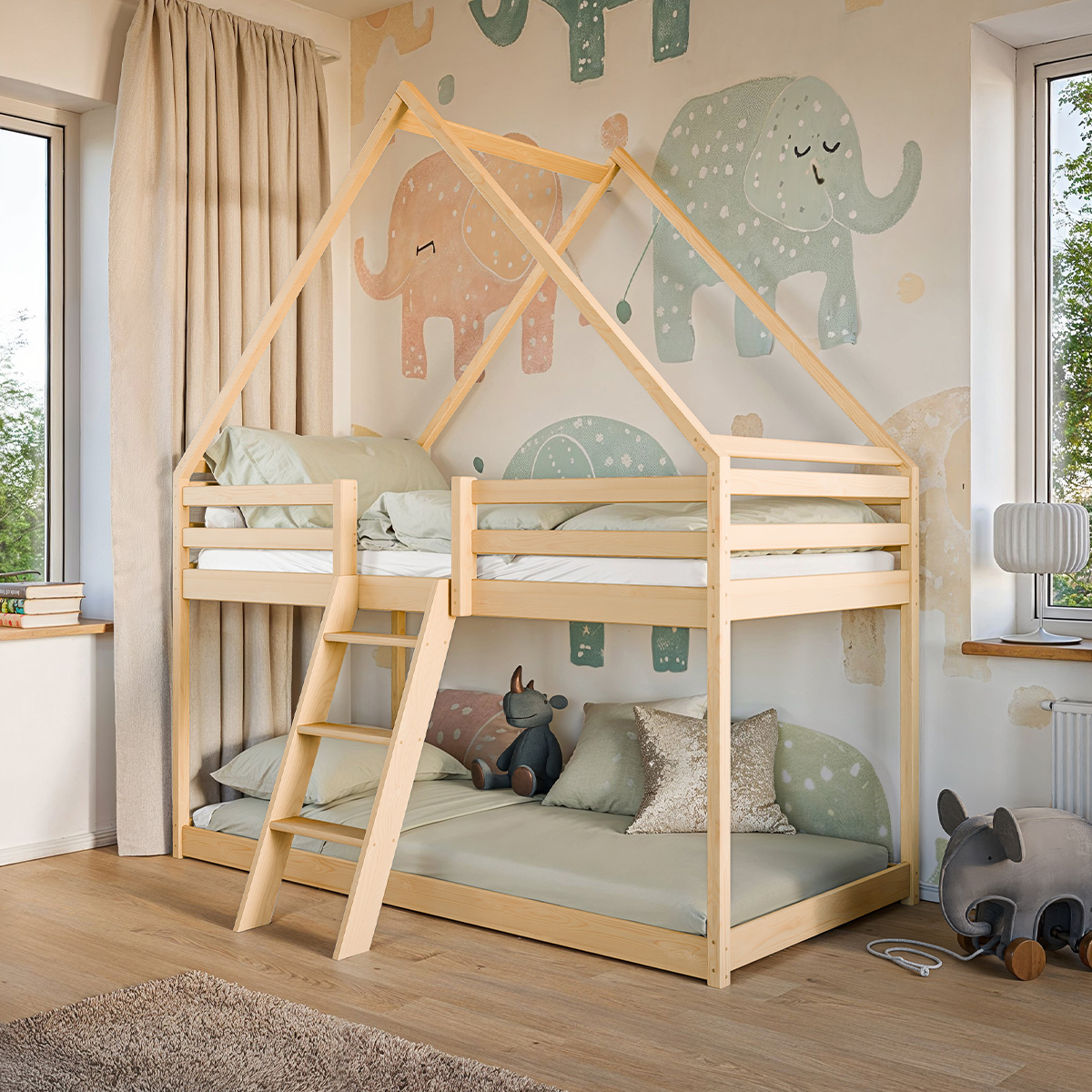 Lit cabane superposé 90x200 sommier inclus Laura - Bois
