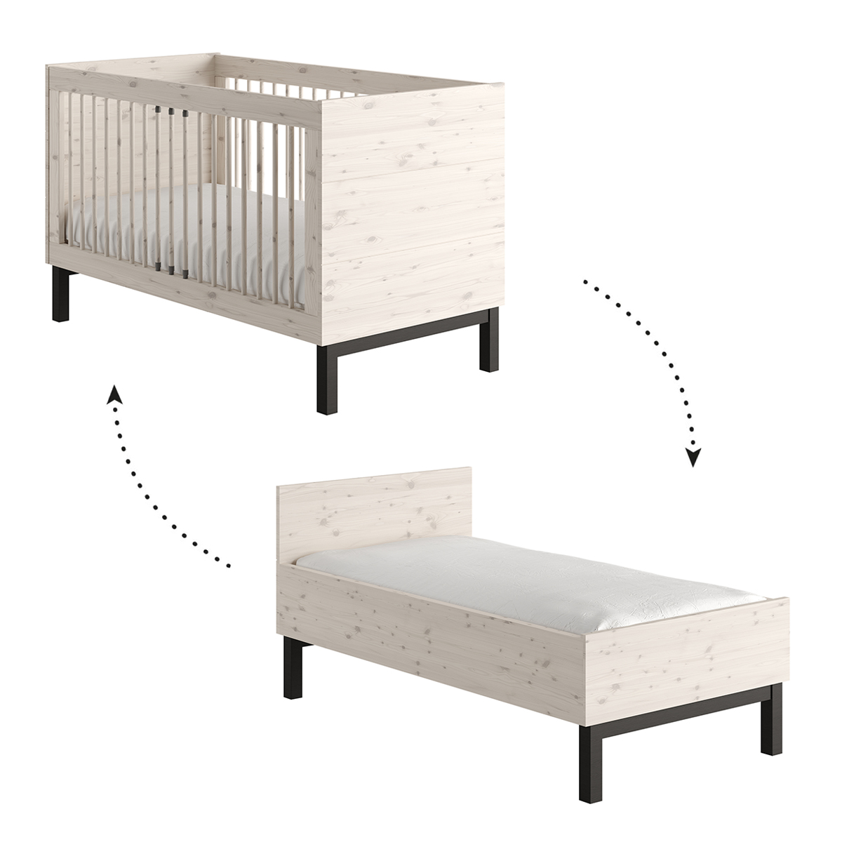 Lit évolutif 70x140 Pinio Country - Bois blanchi