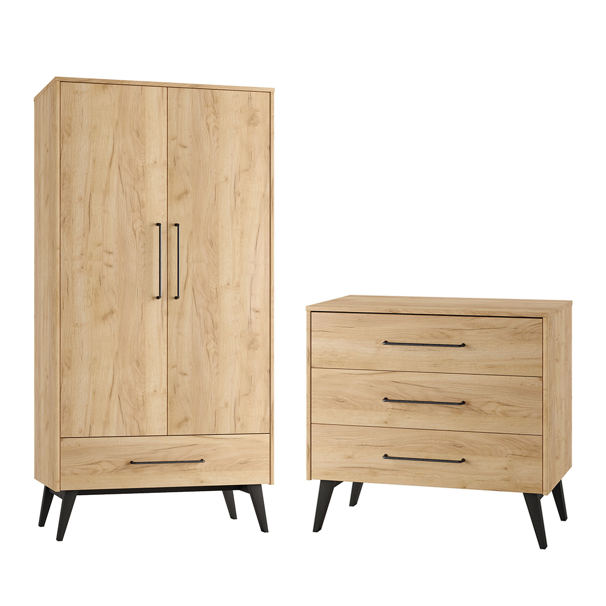 Commode 3 tiroirs et armoire 2 portes Pinio Retro - Bois