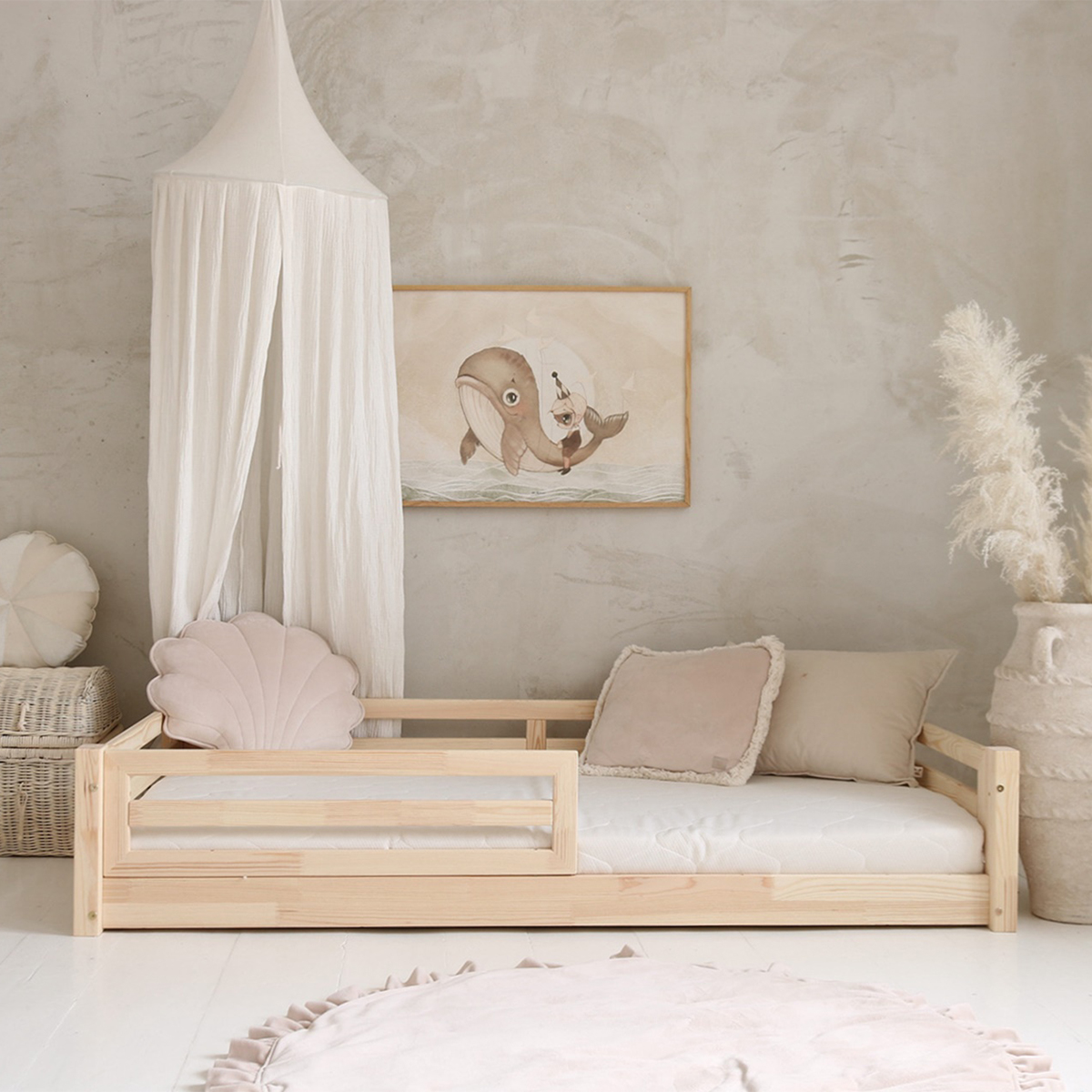 Lit 90x190 barrière et sommier inclus pieds 1 cm Myléna - Bois