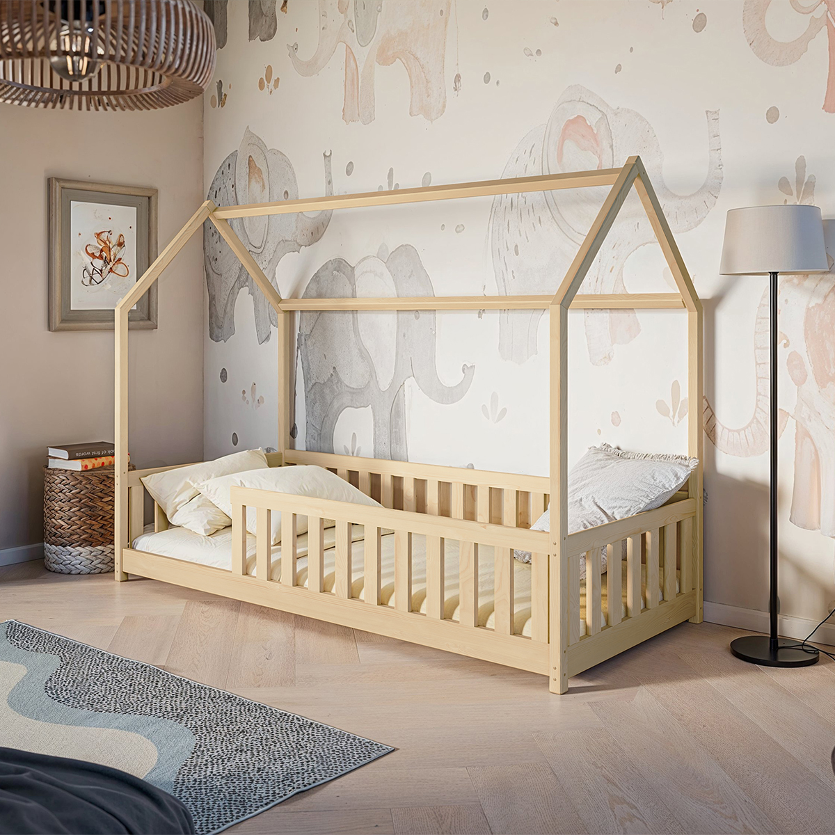Lit cabane 90x200 sommier inclus Maya - Bois