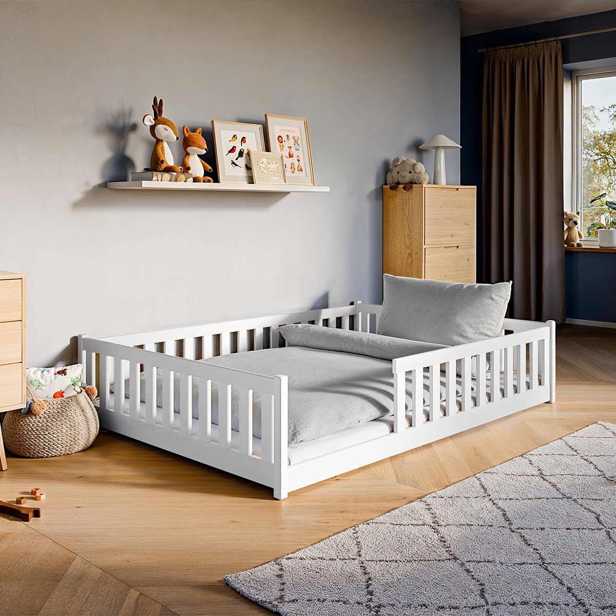Lit au sol 140x200 sommier inclus Maya - Blanc