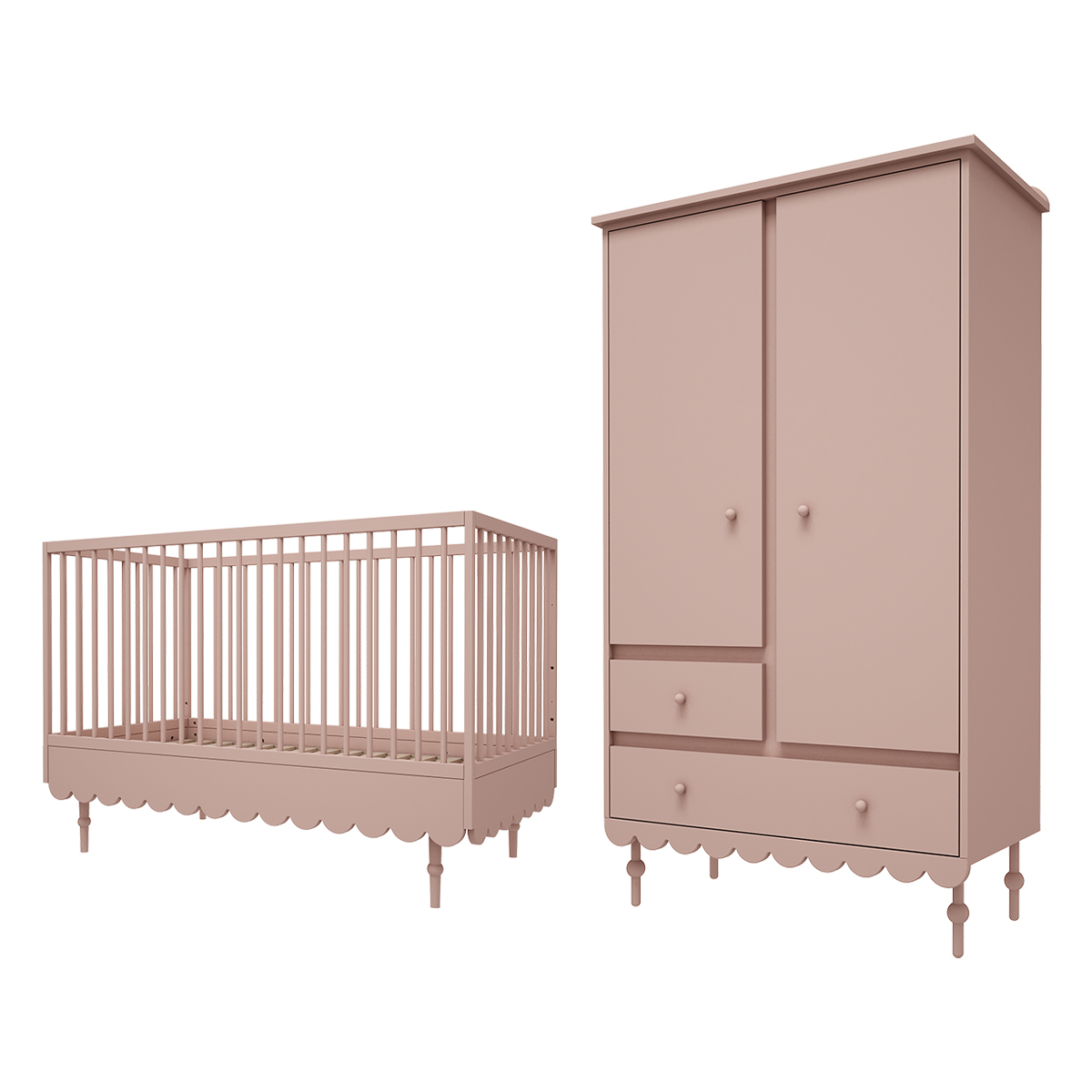 Lit évolutif 70x140 et armoire 2 portes Wood Luck Babushka - Rose