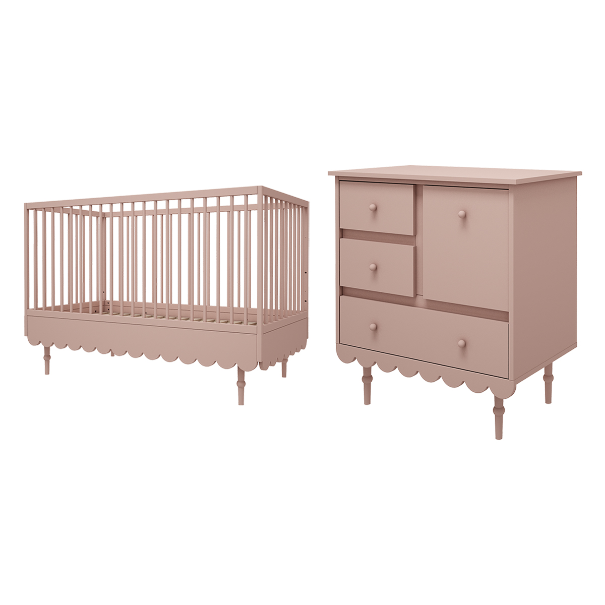 Lit évolutif 70x140 et commode 3 tiroirs Wood Luck Babushka - Rose