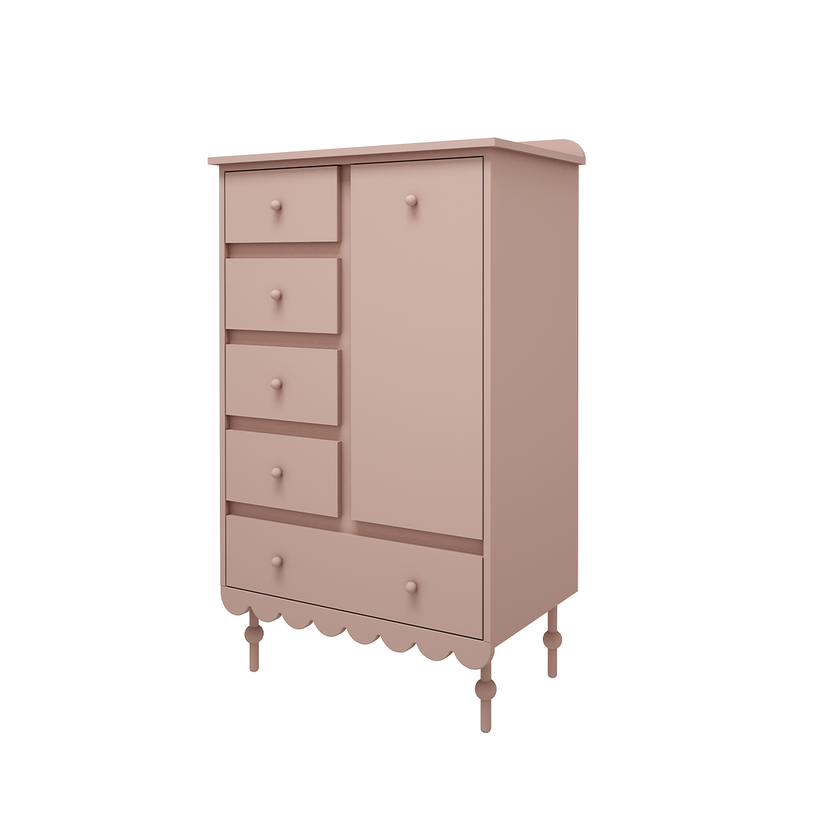 Commode 5 tiroirs 1 porte Wood Luck Babushka - Rose