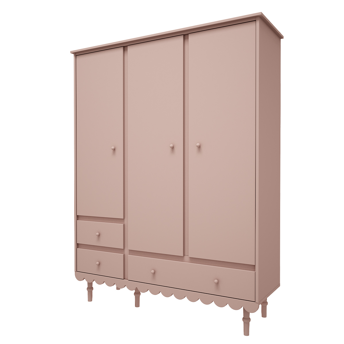 Armoire 3 portes 3 tiroirs Wood Luck Babushka - Rose