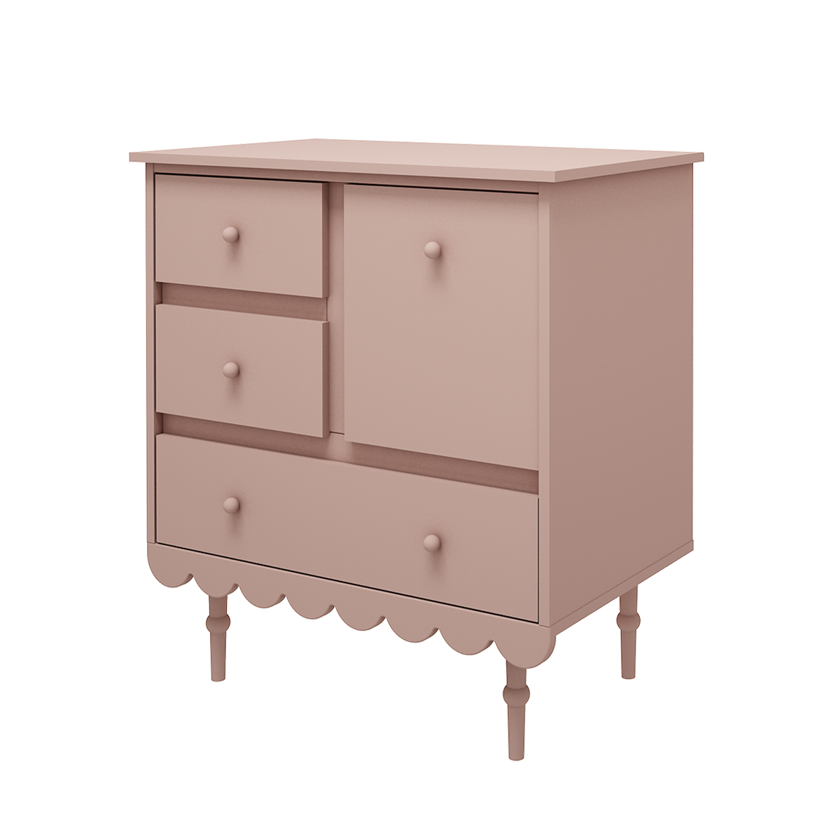 Commode 3 tiroirs 1 porte Wood Luck Babushka - Rose