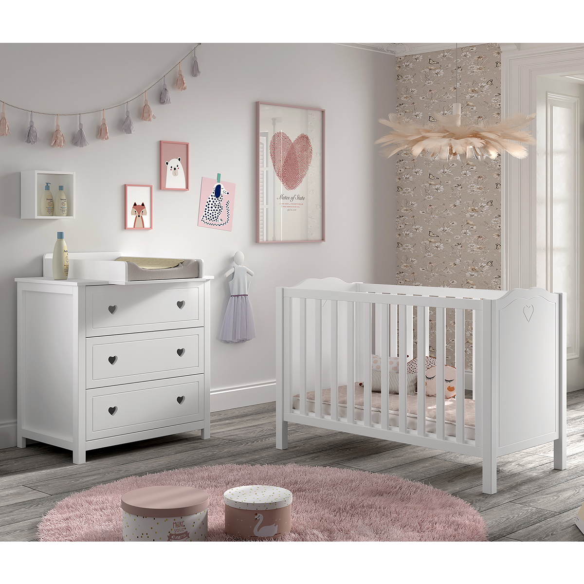 Lit bébé 60x120 et commode à langer Vipack Amori - Blanc