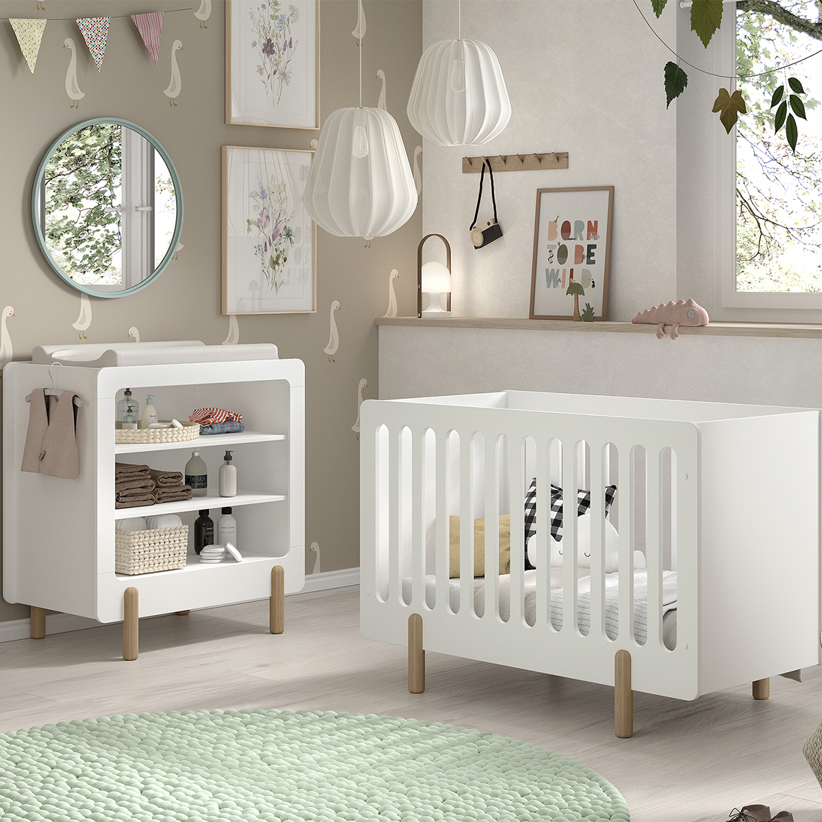 Lit bébé 60x120 et table à langer Vipack Smile - Blanc