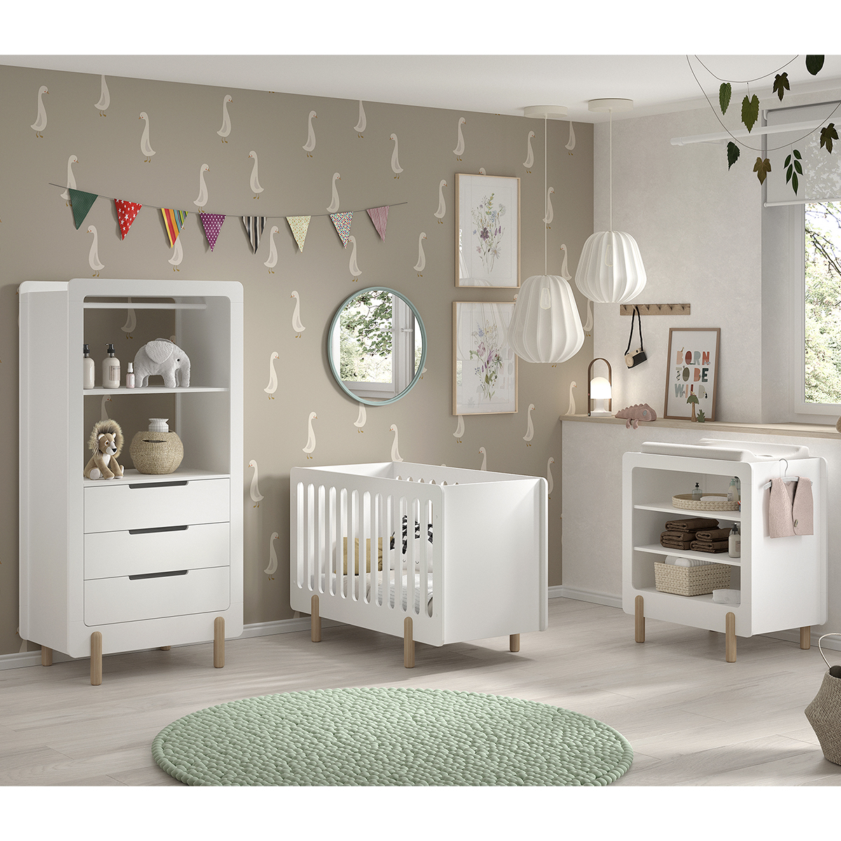 Chambre complète lit 60x120 table à langer et armoire 3 tiroirs Vipack Smile - Blanc