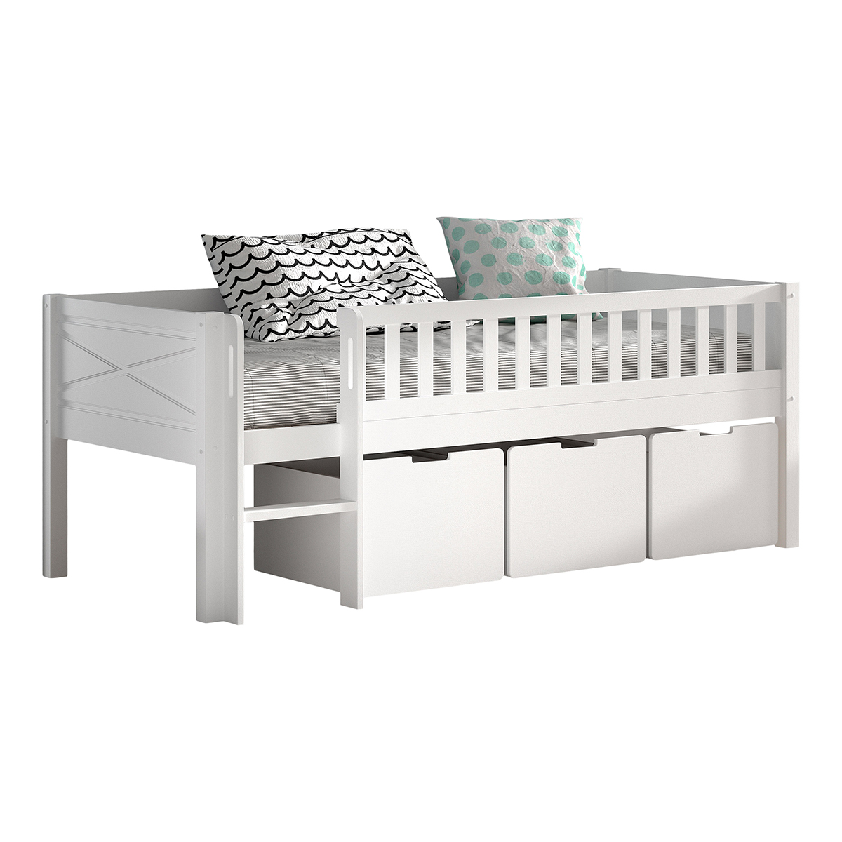 Lit mi-hauteur 90x200 sommier et 3 tiroirs inclus Vipack Scott - Blanc
