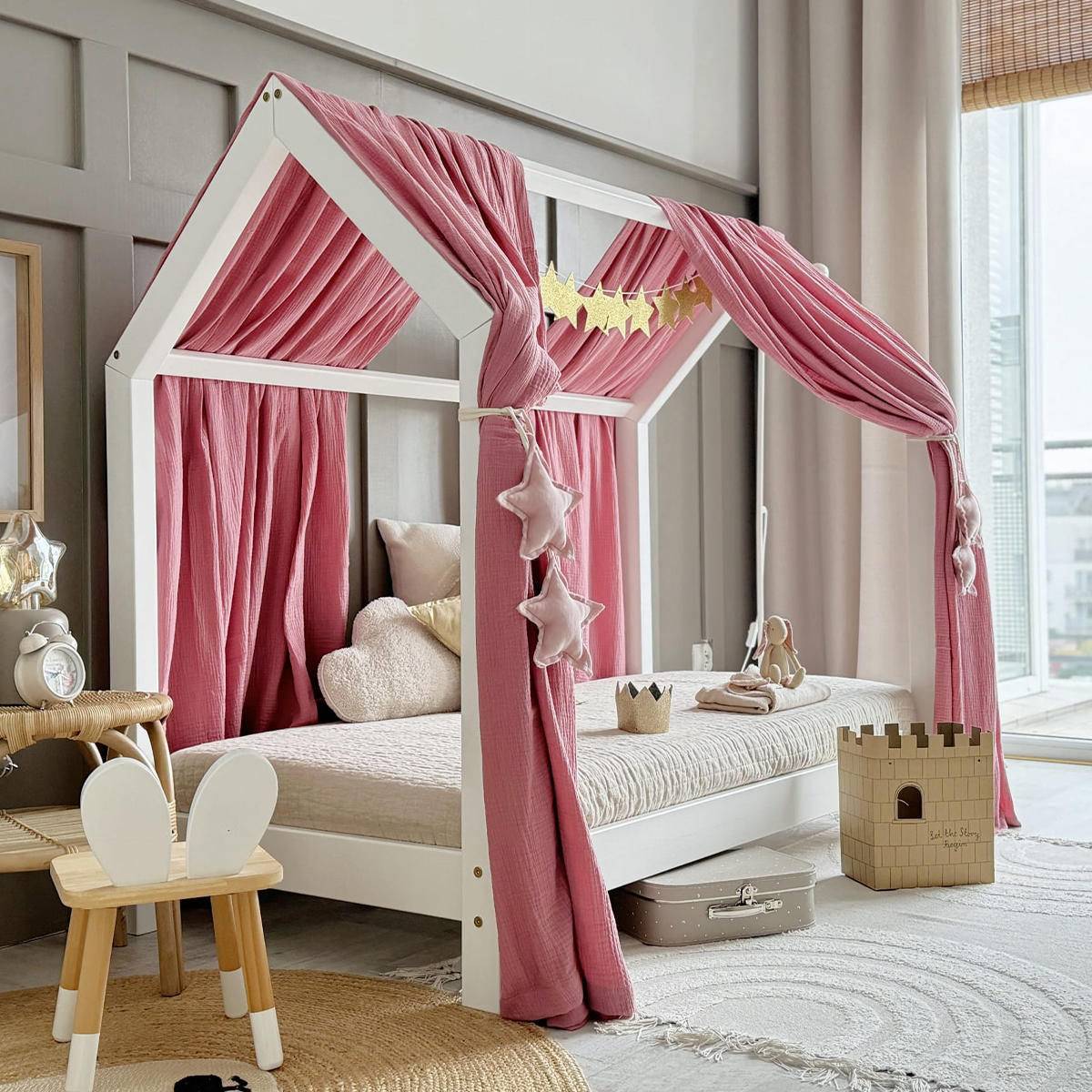 Ciel de lit en mousseline double pour 70x140 - Rose