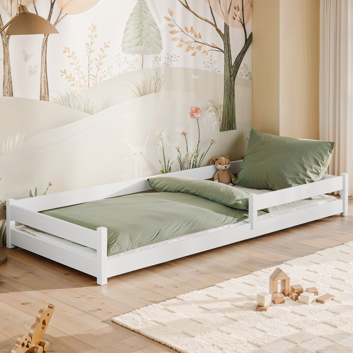 Lit au sol 90x190 sommier inclus Lily - Blanc