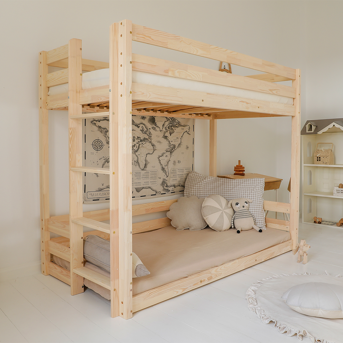 Lit superposé 90x190 au sol sommiers inclus Anaëlle - Bois
