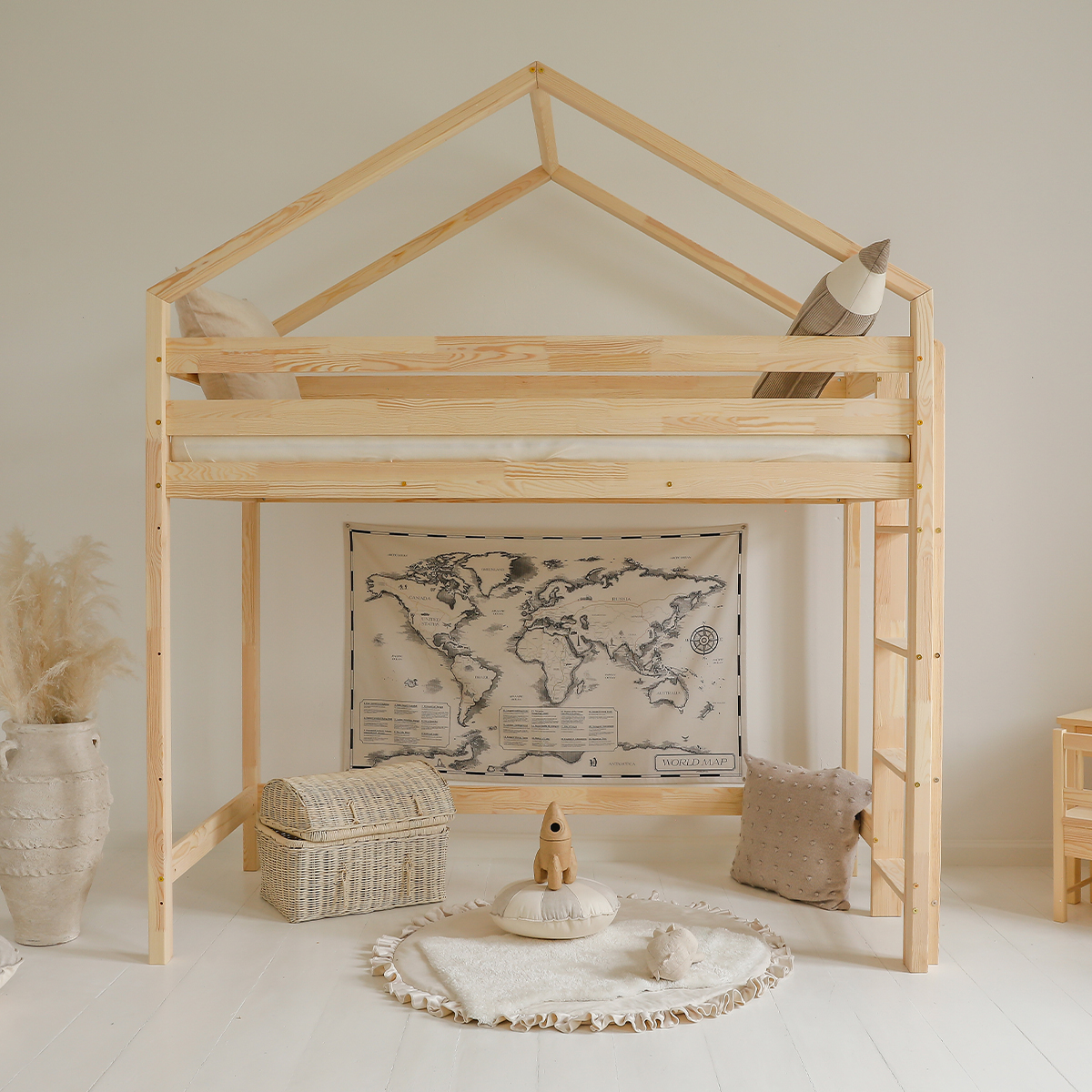 Lit cabane mi-hauteur 90x190 sommier inclus Candice - Bois
