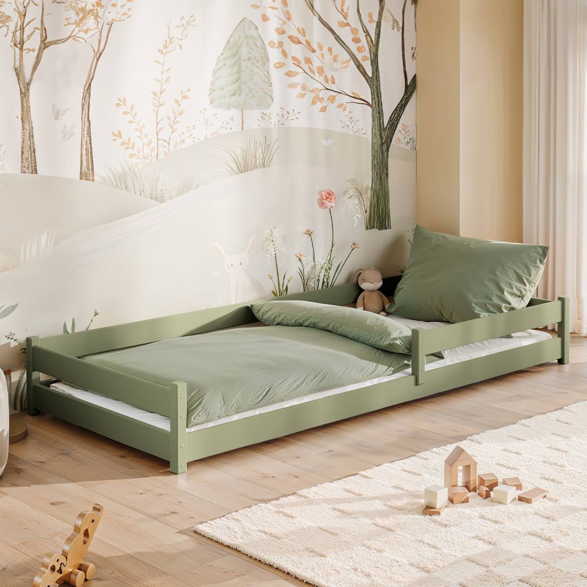 Lit au sol 90x190 sommier inclus Lily - Olive