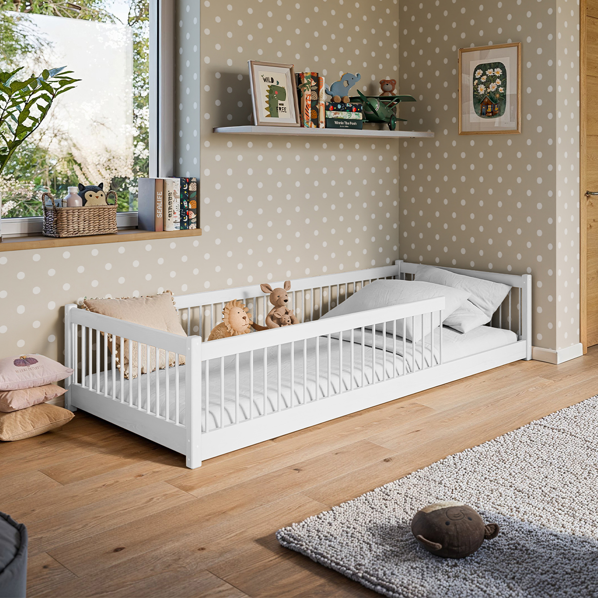 Lit au sol 90x200 sommier inclus Tamara - Blanc