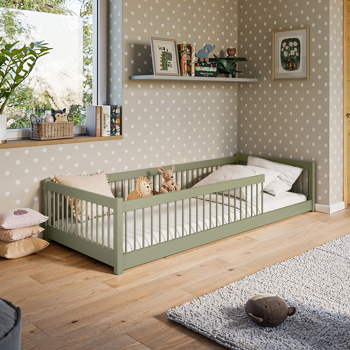 Lit au sol 90x200 sommier inclus Tamara - Olive