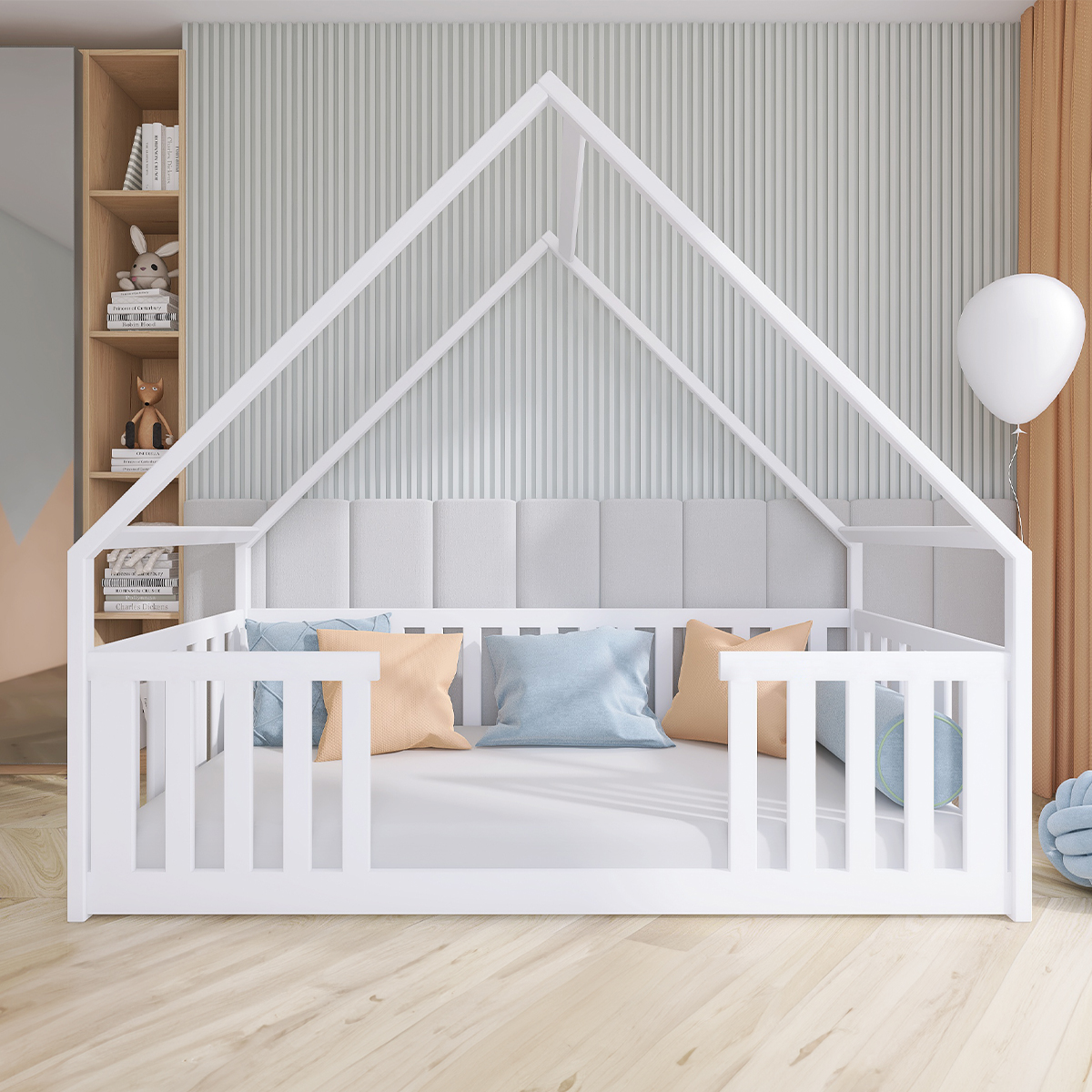 Lit cabane 90x200 au sol sommier inclus Joy - Blanc