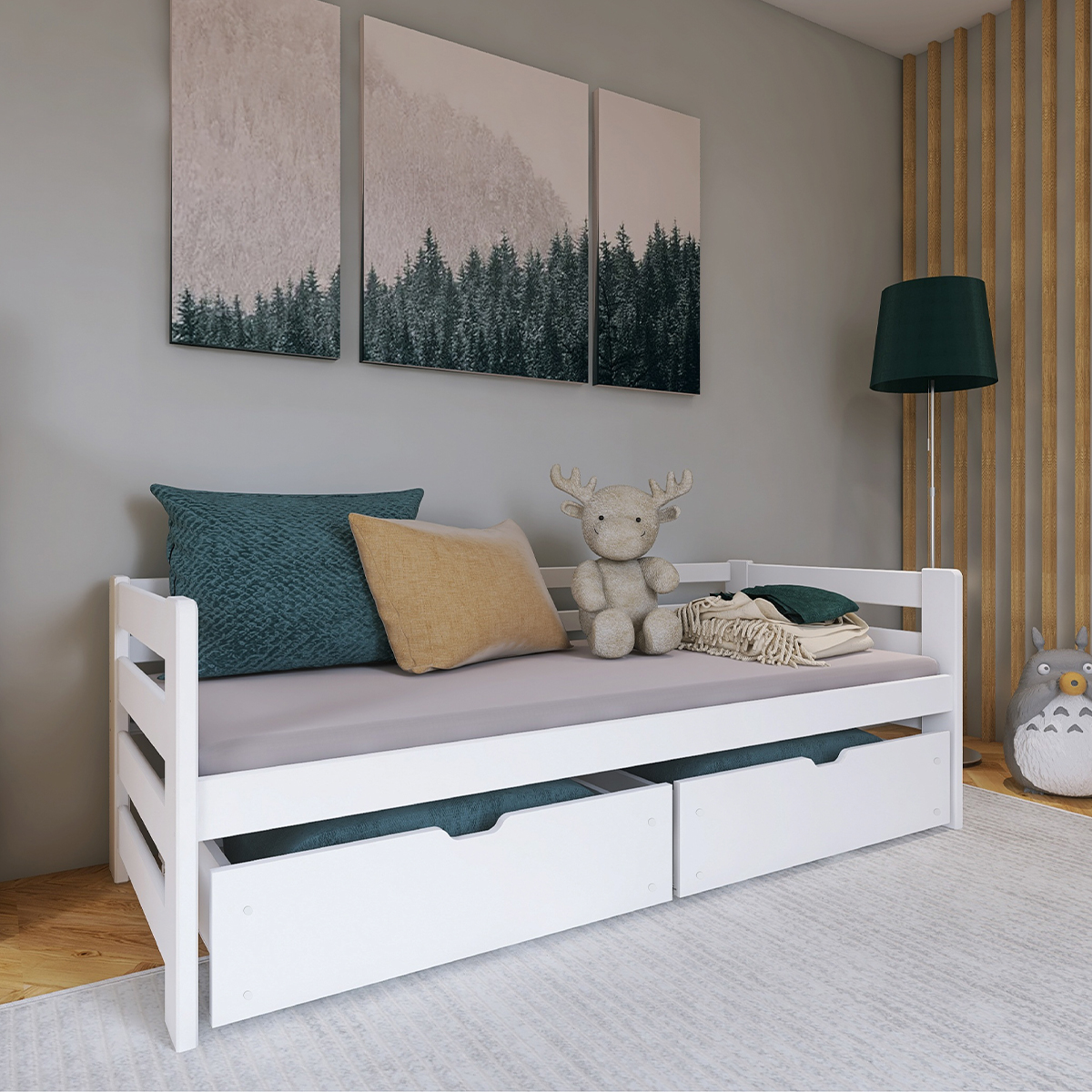 Lit 90x190 sommier et tiroirs inclus Erwan - Blanc