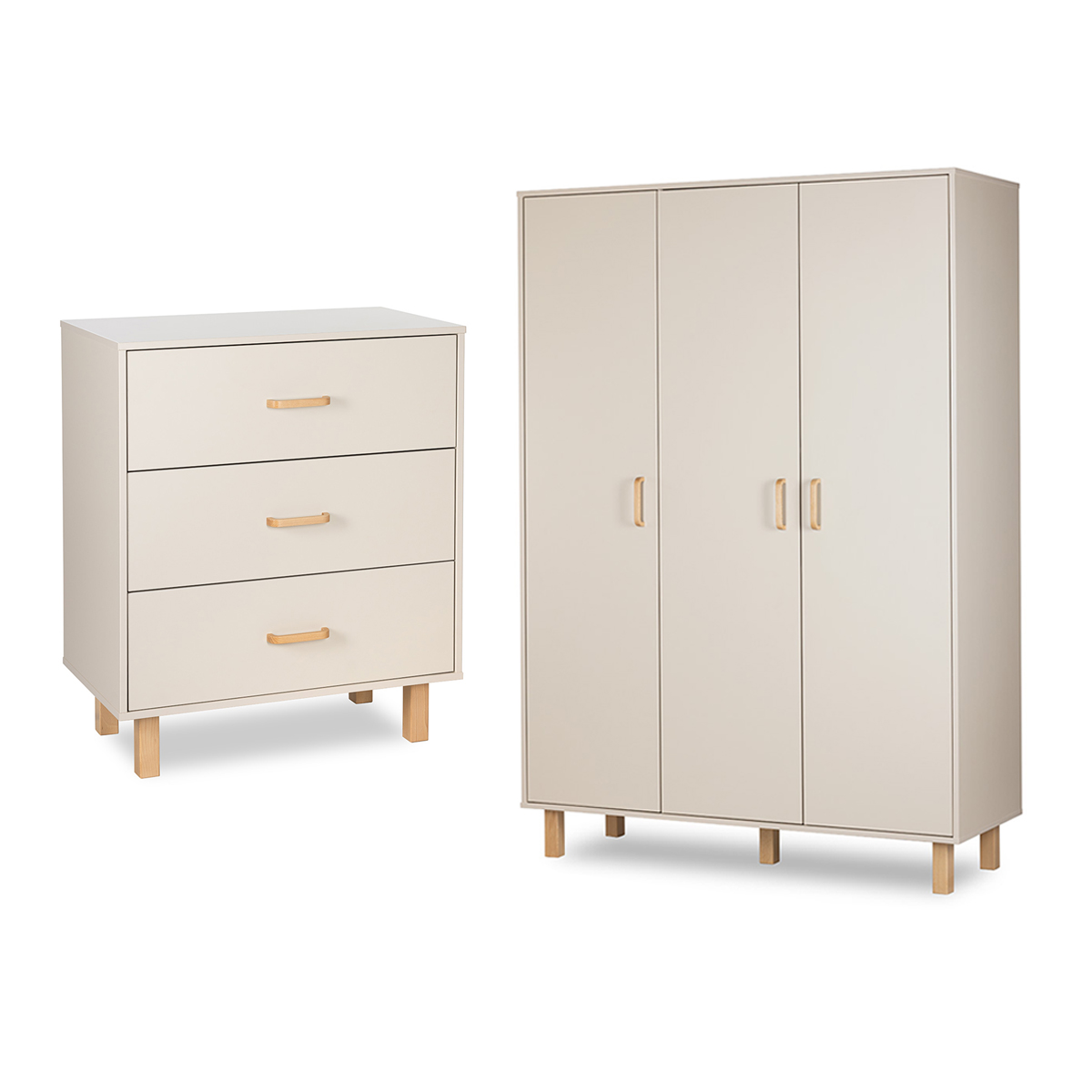 Commode 3 tiroirs et armoire 3 portes Littlesky by Klups Laura - Champagne et Bois