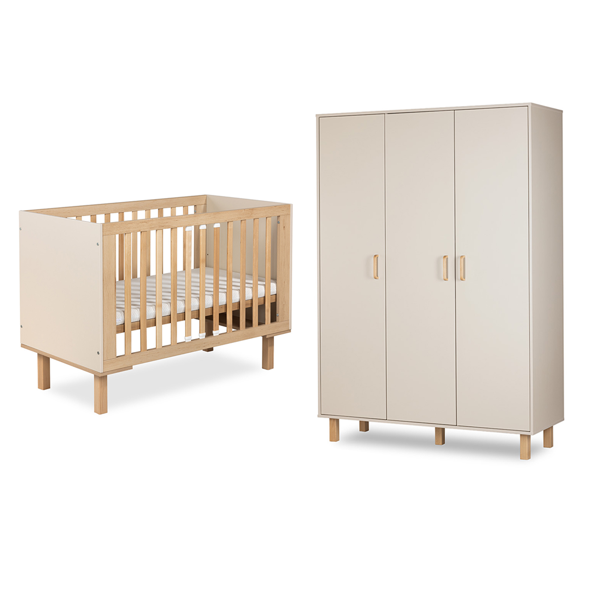 Lit évolutif 60x120 et armoire 3 portes Littlesky by Klups Laura - Champagne et Bois
