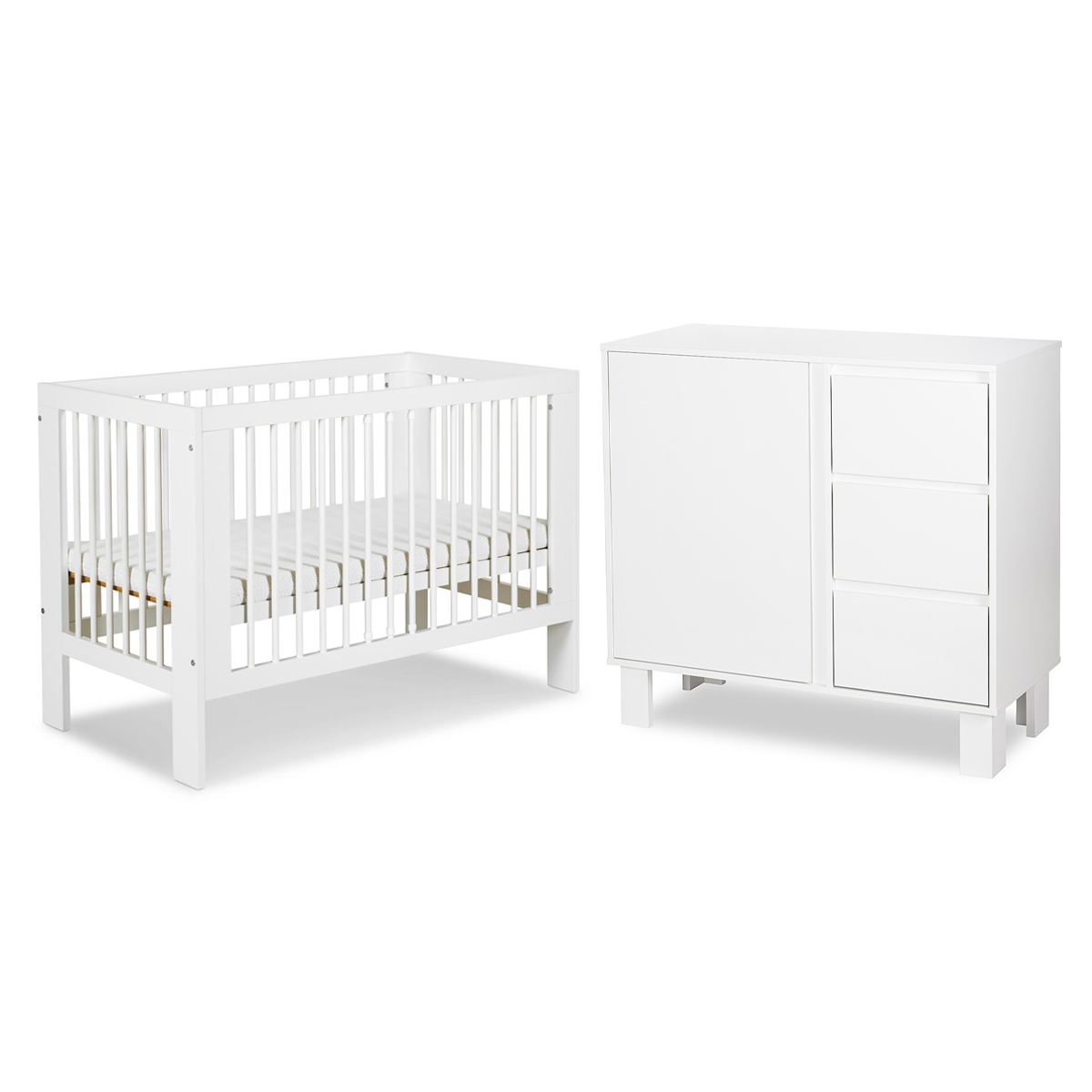 Lit bébé 60x120 et commode 3 tiroirs Littlesky by Klups Olivia - Blanc