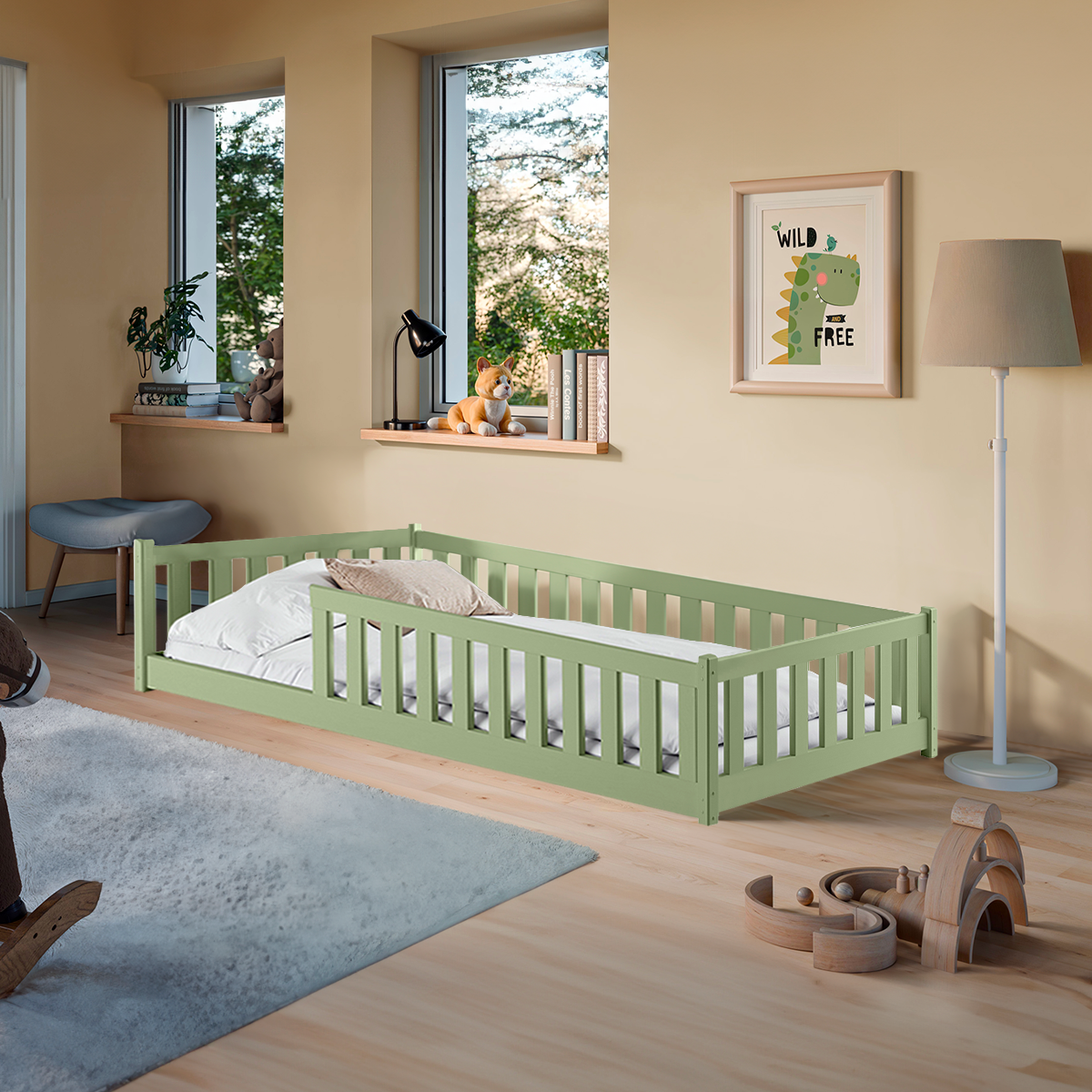 Lit au sol 90x190 sommier inclus Maya - Olive