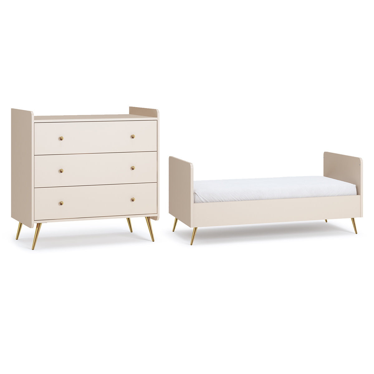 Lit évolutif 70x140 et commode 3 tiroirs Vox Lunea - Cachemire