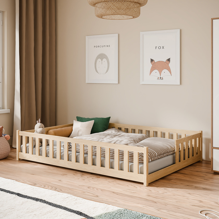 Lit au sol 140x200 sommier inclus Théa - Bois