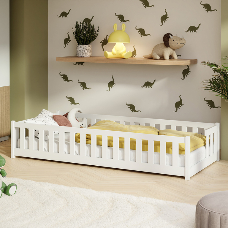 Lit au sol 90x200 sommier inclus Théa - Blanc