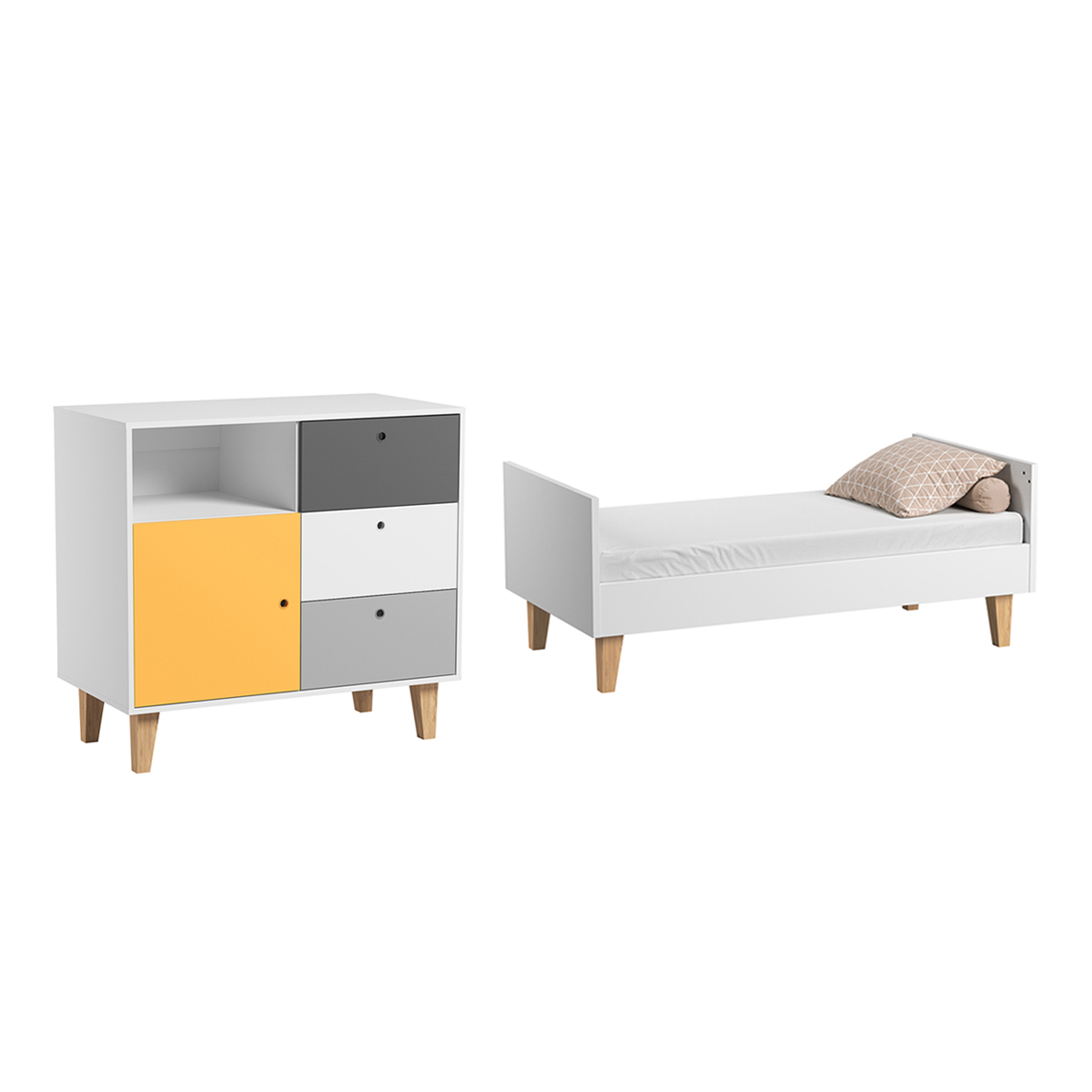 Lit évolutif 70x140 et Commode à langer Vox Concept - Jaune