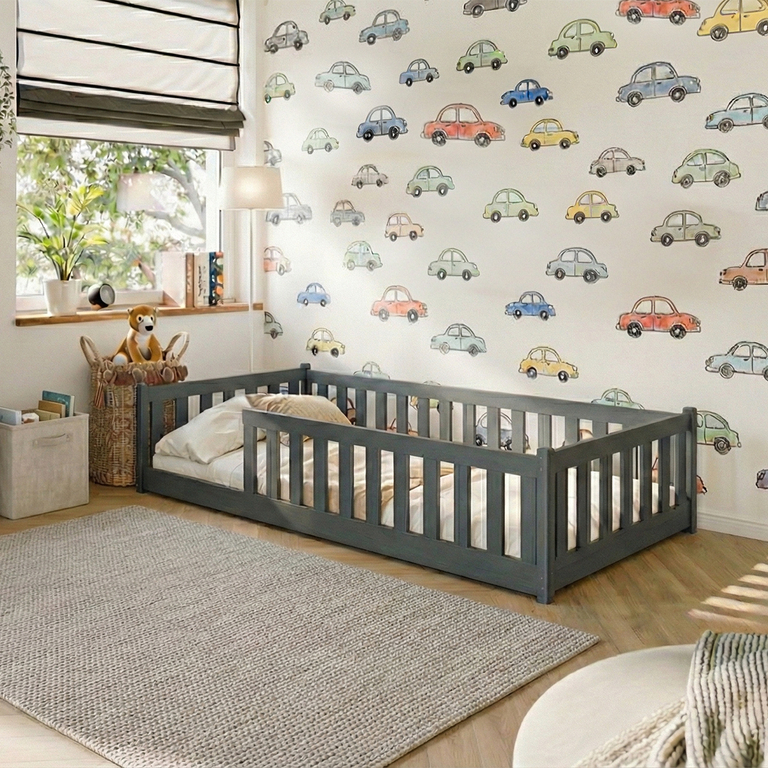 Lit au sol 90x190 sommier inclus Maya - Anthracite