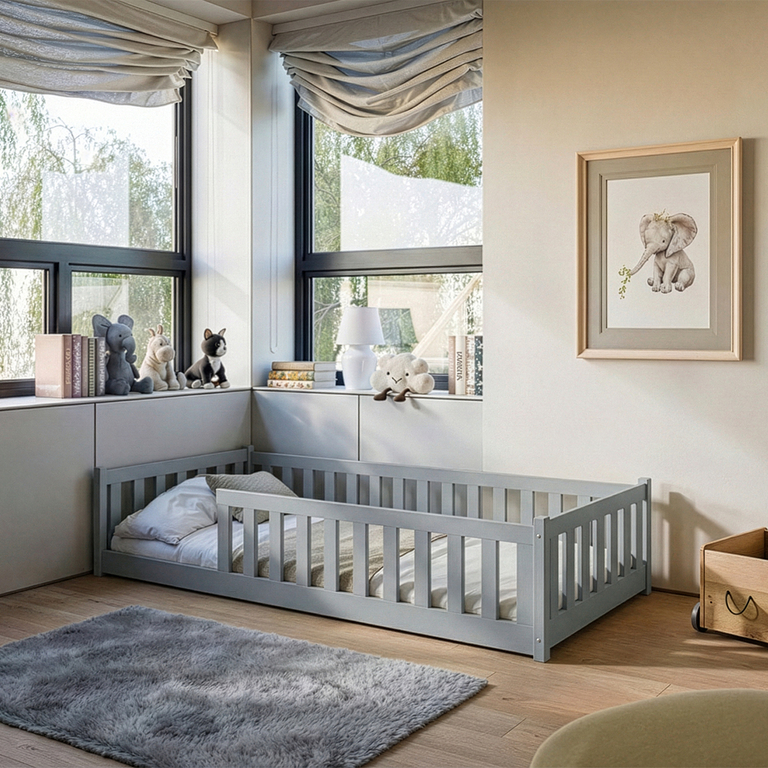 Lit au sol 90x190 sommier inclus Maya - Gris