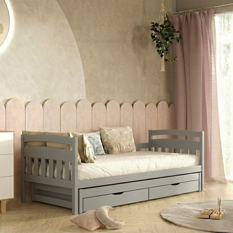 Lit gigogne 90x200 sommiers et tiroirs inclus Tosia - Gris