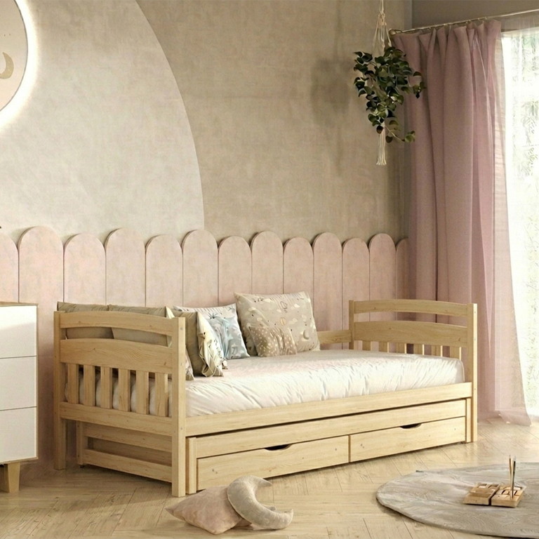 Lit gigogne 90x200 sommiers et tiroirs inclus Tosia - Bois