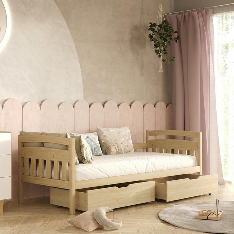 Lit 90x200 sommier et tiroirs inclus Tosia - Bois