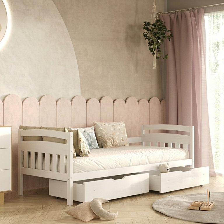 Lit 90x200 sommier et tiroirs inclus Tosia - Blanc